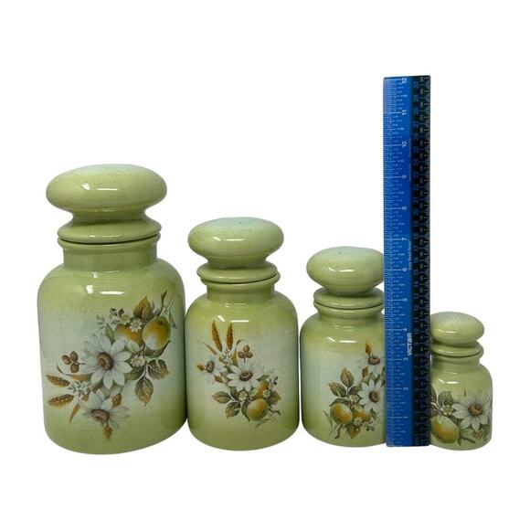 Country Charm Set of 4 Canisters Avocado Green Blue Mountain Pottery Canada 1980 - Picture 14 of 16
